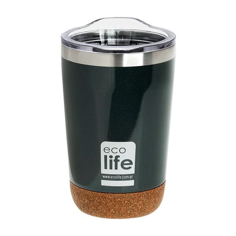 Dark green (cork bottom) coffee thermos 370ml | Διάφανο καπάκι