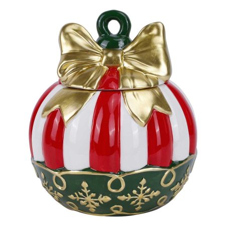 Χρυσός Φιόγκος Μπισκοτιέρα Κεραμική 16x16x18cm – Χριστουγεννιάτικη Διακόσμηση